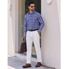 image:imageCOOFANDY Mens Long Sleeve Plaid Button Down Cotton Wrinkle Free Dress ShirtNavy White Plaid