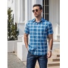 image:imageCOOFANDY Mens Plaid Button Down Shirts Short Sleeve Casual Summer Shirt Wrinkle Free Dress Shirts with Pocket01deep Blue White Plaid