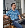 image:imageCOOFANDY Mens Plaid Button Down Shirts Short Sleeve Casual Summer Shirt Wrinkle Free Dress Shirts with Pocket01deep Blue White Plaid