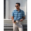 image:imageCOOFANDY Mens Plaid Button Down Shirts Short Sleeve Casual Summer Shirt Wrinkle Free Dress Shirts with Pocket01deep Blue White Plaid