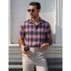 image:imageCOOFANDY Mens Plaid Button Down Shirts Short Sleeve Casual Summer Shirt Wrinkle Free Dress Shirts with PocketBlack Pink Plaid