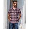 image:imageCOOFANDY Mens Plaid Button Down Shirts Short Sleeve Casual Summer Shirt Wrinkle Free Dress Shirts with PocketBlack Pink Plaid