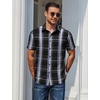 image:imageCOOFANDY Mens Plaid Button Down Shirts Short Sleeve Casual Summer Shirt Wrinkle Free Dress Shirts with PocketBlack Plaid