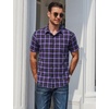 image:imageCOOFANDY Mens Plaid Button Down Shirts Short Sleeve Casual Summer Shirt Wrinkle Free Dress Shirts with PocketBlack Purple Pliad