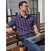 image:imageCOOFANDY Mens Plaid Button Down Shirts Short Sleeve Casual Summer Shirt Wrinkle Free Dress Shirts with PocketBlack Purple Pliad