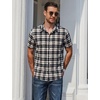 image:imageCOOFANDY Mens Plaid Button Down Shirts Short Sleeve Casual Summer Shirt Wrinkle Free Dress Shirts with PocketBlack White Khaki Plaid