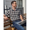 image:imageCOOFANDY Mens Plaid Button Down Shirts Short Sleeve Casual Summer Shirt Wrinkle Free Dress Shirts with PocketBlack White Khaki Plaid