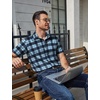 image:imageCOOFANDY Mens Plaid Button Down Shirts Short Sleeve Casual Summer Shirt Wrinkle Free Dress Shirts with PocketBlue Black Check