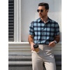 image:imageCOOFANDY Mens Plaid Button Down Shirts Short Sleeve Casual Summer Shirt Wrinkle Free Dress Shirts with PocketBlue Black Check