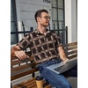 image:imageCOOFANDY Mens Plaid Button Down Shirts Short Sleeve Casual Summer Shirt Wrinkle Free Dress Shirts with PocketBrown Khaki Plaid