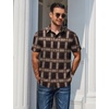 image:imageCOOFANDY Mens Plaid Button Down Shirts Short Sleeve Casual Summer Shirt Wrinkle Free Dress Shirts with PocketBrown Khaki Plaid