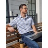 image:imageCOOFANDY Mens Plaid Button Down Shirts Short Sleeve Casual Summer Shirt Wrinkle Free Dress Shirts with PocketDark Blue White Plaid