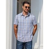 image:imageCOOFANDY Mens Plaid Button Down Shirts Short Sleeve Casual Summer Shirt Wrinkle Free Dress Shirts with PocketDark Blue White Plaid