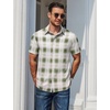 image:imageCOOFANDY Mens Plaid Button Down Shirts Short Sleeve Casual Summer Shirt Wrinkle Free Dress Shirts with PocketGreen Plaid