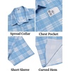 image:imageCOOFANDY Mens Plaid Button Down Shirts Short Sleeve Casual Summer Shirt Wrinkle Free Dress Shirts with PocketLight Blue White Plaid