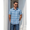 image:imageCOOFANDY Mens Plaid Button Down Shirts Short Sleeve Casual Summer Shirt Wrinkle Free Dress Shirts with PocketLight Blue White Plaid