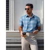 image:imageCOOFANDY Mens Plaid Button Down Shirts Short Sleeve Casual Summer Shirt Wrinkle Free Dress Shirts with PocketLight Blue White Plaid