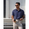 image:imageCOOFANDY Mens Plaid Button Down Shirts Short Sleeve Casual Summer Shirt Wrinkle Free Dress Shirts with PocketNavy Blue Plaid