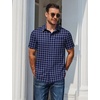 image:imageCOOFANDY Mens Plaid Button Down Shirts Short Sleeve Casual Summer Shirt Wrinkle Free Dress Shirts with PocketNavy Blue Plaid