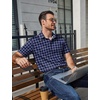 image:imageCOOFANDY Mens Plaid Button Down Shirts Short Sleeve Casual Summer Shirt Wrinkle Free Dress Shirts with PocketNavy Blue Plaid