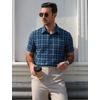 image:imageCOOFANDY Mens Plaid Button Down Shirts Short Sleeve Casual Summer Shirt Wrinkle Free Dress Shirts with PocketNavy and Green Plaid