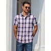 image:imageCOOFANDY Mens Plaid Button Down Shirts Short Sleeve Casual Summer Shirt Wrinkle Free Dress Shirts with PocketPurple Plaid