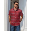 image:imageCOOFANDY Mens Plaid Button Down Shirts Short Sleeve Casual Summer Shirt Wrinkle Free Dress Shirts with PocketRed Check