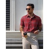 image:imageCOOFANDY Mens Plaid Button Down Shirts Short Sleeve Casual Summer Shirt Wrinkle Free Dress Shirts with PocketRed Check