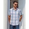 image:imageCOOFANDY Mens Plaid Button Down Shirts Short Sleeve Casual Summer Shirt Wrinkle Free Dress Shirts with PocketWhite Blue Plaid