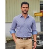 image:imageCOOFANDY Mens Plaid Dress Shirts Long Sleeve Button Down Shirts Wrinkle Free Stretch Cotton Business Casual ShirtSky Blue White Plaid