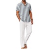 Grey Green Stripes Shirt/White Pants