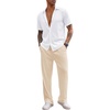image:imageCOOFANDY Mens 2 Piece Outfit Casual Short Sleeve Button Down Shirt Beach Summer Loose Pant SetsWhite Khaki