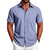 image:imageCOOFANDY Mens Button Down Shirts Short Sleeve Casual Shirts Summer Beach Linen Shirts with PocketGrey Blue
