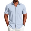 image:imageCOOFANDY Mens Button Down Shirts Short Sleeve Casual Shirts Summer Beach Linen Shirts with PocketMint Blue
