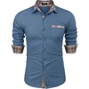 image:imageCOOFANDY Mens Long Sleeve Dress Shirt Plaid Collar Casual Button Down ShirtsGrey Blue