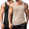 image:imageCOOFANDY Mens Workout Tank Top Ribbed Knit Sleeveless Gym Muscle T Shirts Bodybuilding TeeBlackLight Khaki 2 Pcs