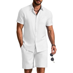 image:imageCOOFANDY 2 Piece Set for Men Cruise Outfits Set Mens Summer Vacation Outfit Short Sleeve Button Down ShirtsWhite