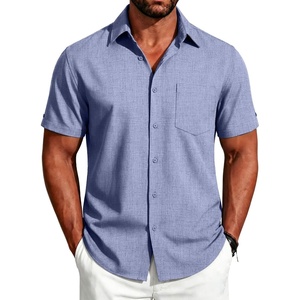 image:imageCOOFANDY Mens Button Down Shirts Short Sleeve Casual Shirts Summer Beach Linen Shirts with PocketGrey Blue