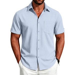 image:imageCOOFANDY Mens Button Down Shirts Short Sleeve Casual Shirts Summer Beach Linen Shirts with PocketMint Blue