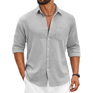 image:imageCOOFANDY Mens Cotton Linen Button Down Shirts Long Sleeve Casual Summer Beach Shirts for Men1 Light Grey