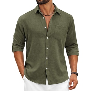 image:imageCOOFANDY Mens Cotton Linen Button Down Shirts Long Sleeve Casual Summer Beach Shirts for MenArmy Green