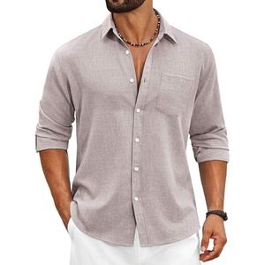 image:imageCOOFANDY Mens Cotton Linen Button Down Shirts Long Sleeve Casual Summer Beach Shirts for MenChampagne