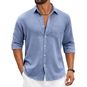 image:imageCOOFANDY Mens Cotton Linen Button Down Shirts Long Sleeve Casual Summer Beach Shirts for MenDenim Blue