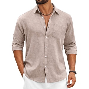 image:imageCOOFANDY Mens Cotton Linen Button Down Shirts Long Sleeve Casual Summer Beach Shirts for MenKhaki