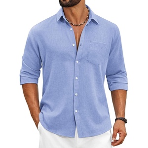 image:imageCOOFANDY Mens Cotton Linen Button Down Shirts Long Sleeve Casual Summer Beach Shirts for MenLight Blue