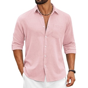 image:imageCOOFANDY Mens Cotton Linen Button Down Shirts Long Sleeve Casual Summer Beach Shirts for MenLight Pink