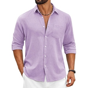 image:imageCOOFANDY Mens Cotton Linen Button Down Shirts Long Sleeve Casual Summer Beach Shirts for MenPurple