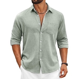 image:imageCOOFANDY Mens Cotton Linen Button Down Shirts Long Sleeve Casual Summer Beach Shirts for MenSage Green