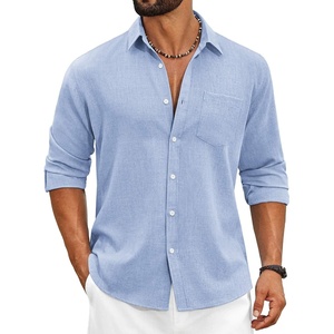 image:imageCOOFANDY Mens Cotton Linen Button Down Shirts Long Sleeve Casual Summer Beach Shirts for MenSky Blue