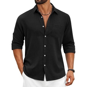 image:imageCOOFANDY Mens Cotton Linen Button Down Shirts Long Sleeve Casual Summer Beach Shirts for MenSolid Black
